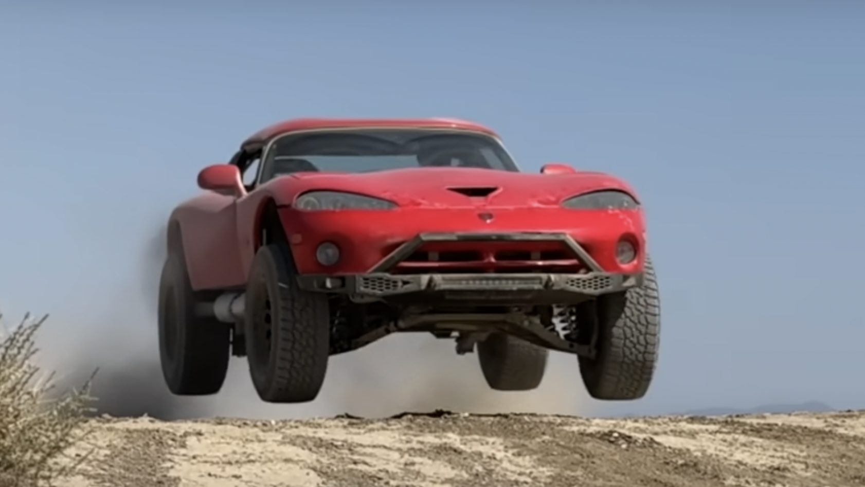 Off-road Dodge Viper in midair